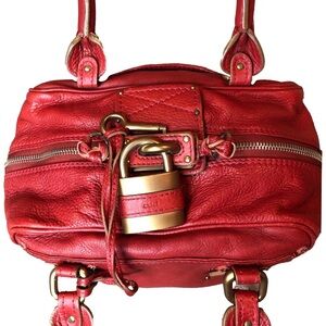 CHLOE Paddington Small Red Leather Bag With Lock & Key